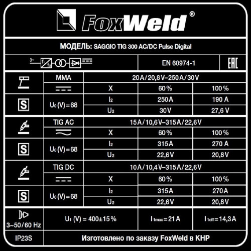 Аппарат аргонодуговой сварки FoxWeld SAGGIO TIG 300 AC/DC Pulse Digital-6