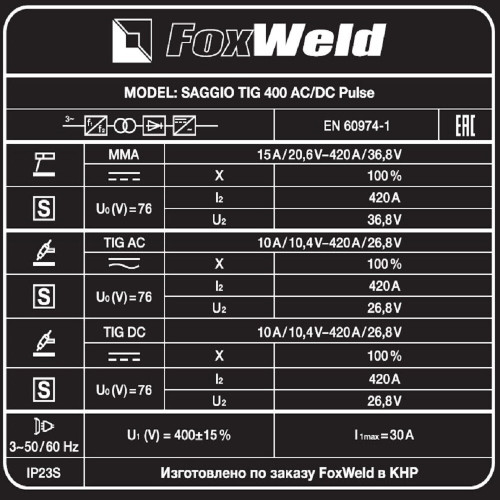 Аппарат аргонодуговой сварки FoxWeld SAGGIO TIG 400 AC/DC Pulse-4